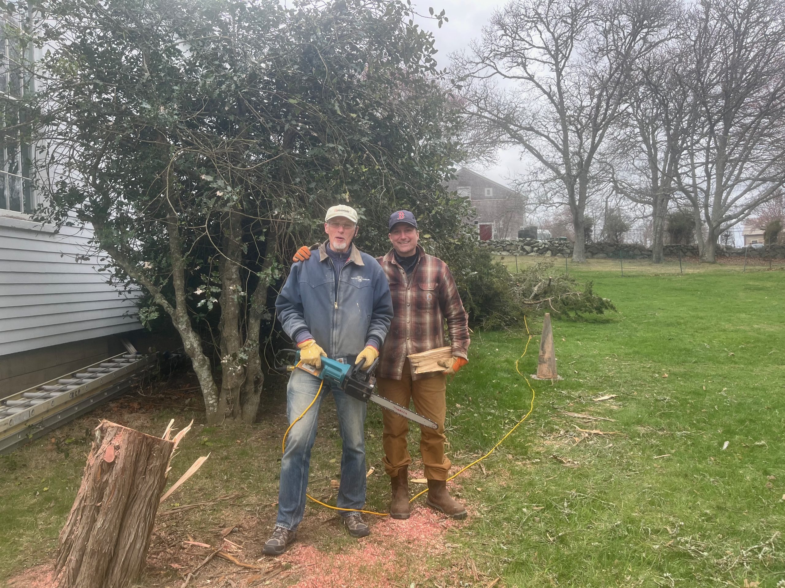 Sam and Stefan took down storm damaged tree getting ready for painting.